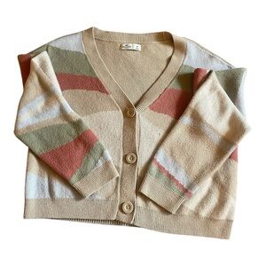 Hollister Tan and Green Cardigan Sweater with Button-Up Design
